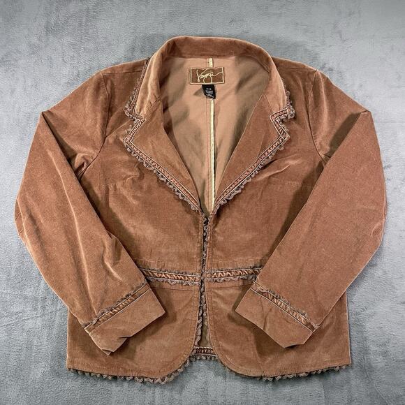 Venezia Jackets & Blazers - Venezia Womens Y2K Corduroy Jacket Size 14/16 Ruffle Trim Boho Western Brown